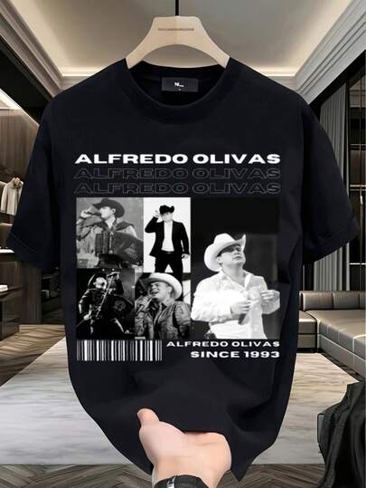 Camiseta Casual de Cuello Redondo - 100% Algodón - Diseño Impreso de Alfredo Olivas con Fotos y Texto Vintage Desde 1993 - Regalo Perfecto| Lavable a Máquina| Cómoda para Todas las Estaciones| Ligera y Transpirable| Estilo Hip-Hop| Streetwear, Hogar, Deportes| Ropa Drippy