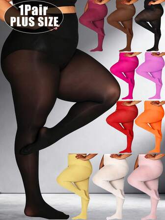 1 par godisfärgade, mysiga damstrumpbyxor i plusstorlek, supermjuka, enfärgade, halvtransparenta strumpbyxor, polyesterstrumpbyxor med hög midja, storlekar: XS-XXXL, 10 färger att välja mellan, lämpliga för dagligt bruk.