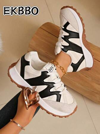 Women's Comfortable Lace-Up Sneakers - Lightweight Multifunctional Casual Shoes, Non-Slip Rubber Sole, Suitable For All Seasons