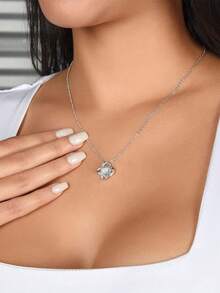 1pc Minimalist Bridal Elegant Versatile Crystal Clavicle Chain - Eternal Love Pendant Necklace, Suitable For Women's Daily/Date Wear - Silver - View 5