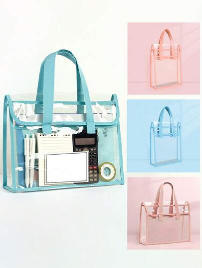 1 Adet Kalınlaştırılmış El Çantası/Belge Çantası. Büyük Kapasiteli Taşınabilir Şeffaf Belge Çantası, A4 Şeffaf, Su Geçirmez ve Dayanıklı, Genişletilebilir Saklama Kesesi, Dahili Düzenleyici, PVC Kendinden Yapışkanlı Belge Çantası, Ofisler ve Okullar İçin Uygundur.