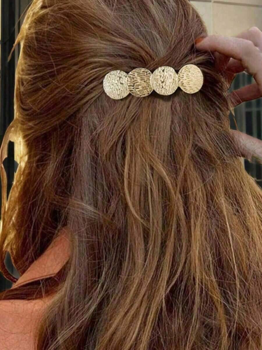 Metal Unique Design Clip Spring Hair Clip For Women, 2025 New High-End One-Piece Clamp Side Bangs Hair Clip Accessories, School Stuff - Gold - 查看 1