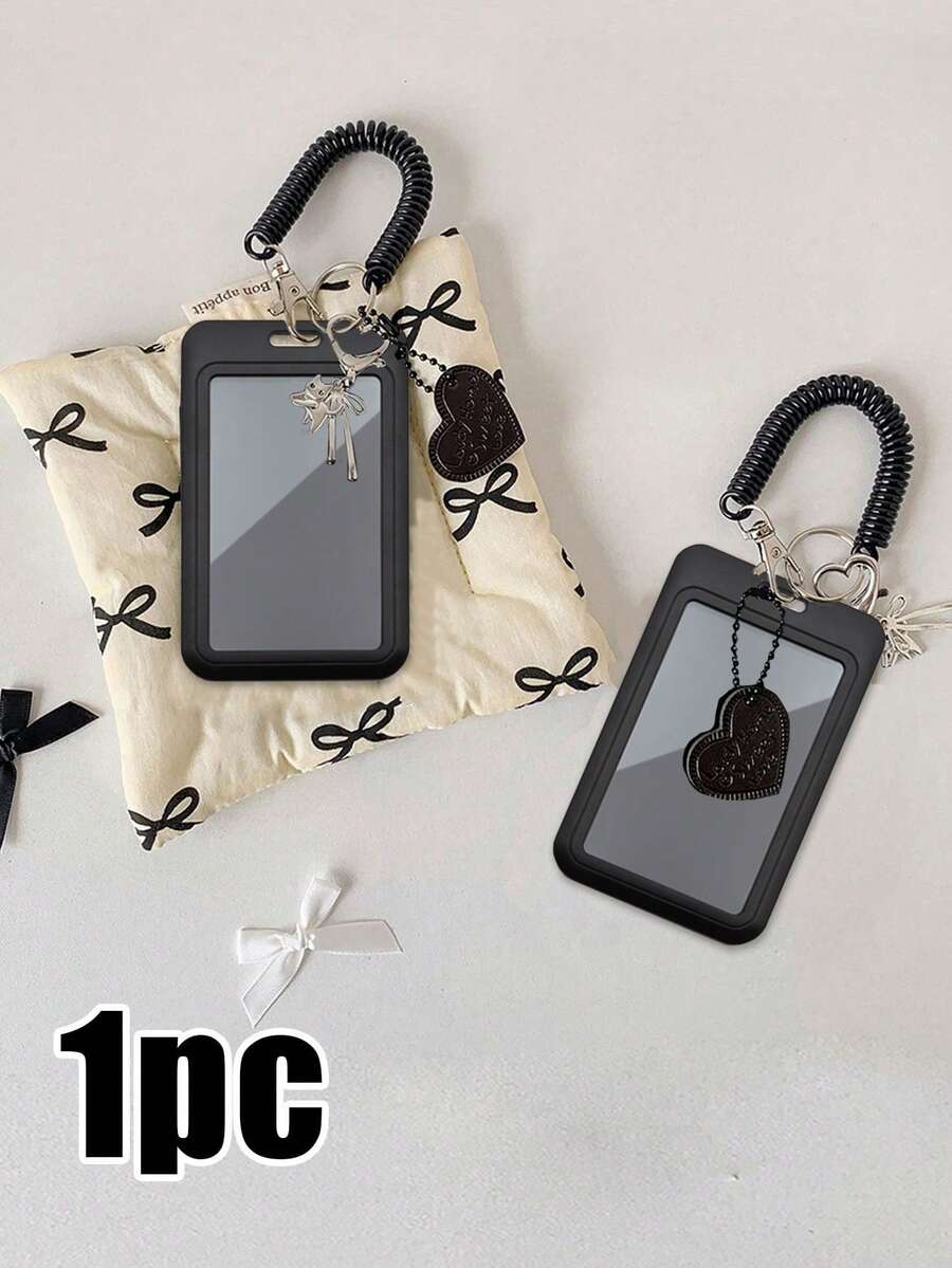 Spring Cord Card Holder - With Cat Decor Pendant Suitable For Student ID Transit Card Meal Card Work ID Etc. Smooth Card Swiping Clear Transparent Card Sleeve For Women Mini Wallet Small Wallet Wristlet Wallet Card Wallet Lanyard