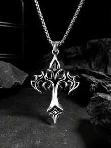 2024 Cross Necklace For Men, Stainless Steel Punk Rock Niche Oversized Sweater Chain, Fashionable Versatile Accessory - 銀級 2 - 查看 6