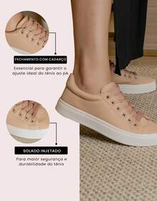 Women's Casual Sneakers, Comfortable, Modern, Non-Slip, Affordable, Gym, Orthopedic, Nursing, Lace-Up, Micro-Expanded Canvas - 裸體 - 查看 3