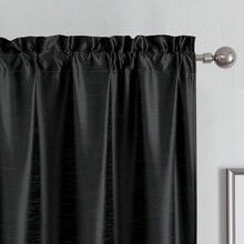 Chyhomenyc Uptown Faux Silk Black Curtains 84 Inch Length 2 Panels For Bedroom, Room Darkening Soft Shiny Fabric Rod Pocket Window Drapes For Living Room, Each 40x84 Inches, 7 FT,Black40inchWx84inchLPackof2 - 黑色40吋寬x84吋長2個裝 - 查看 1