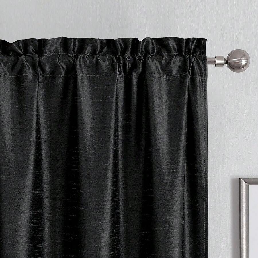 Chyhomenyc Uptown Faux Silk Black Curtains 84 Inch Length 2 Panels For Bedroom, Room Darkening Soft Shiny Fabric Rod Pocket Window Drapes For Living Room, Each 40x84 Inches, 7 FT,Black40inchWx84inchLPackof2 - 黑色40吋寬x84吋長2個裝 - 查看 1