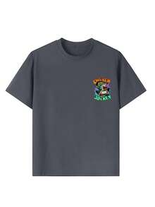 Young Boy "Chicken Jockey" Print T-Shirt, Fashionable Boys' Summer Short Sleeve Tee, Suitable For Daily Wear, School, And Street Style - Dark Grey - View 8