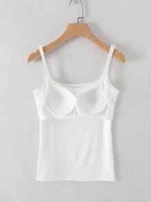 1pc Casual Basic Camisole Top With U-Shape Open Back &  Padded, Workout - White - View 5