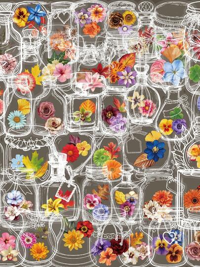 50片装瓶装干花贴纸，防水透明PET材质手册花卉材料，装饰吉他笔记本