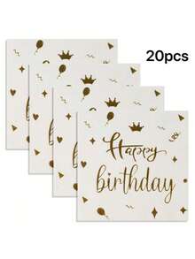 20 件/40 件/60 件/套薄纸，双层加厚铝箔粉色生日快乐图案餐巾，打开尺寸 13 英寸 X 13 英寸，适用于婚礼、茶会、生日派对装饰、派对用品、节日装饰、节日用品 - 粉色 - 查看 16