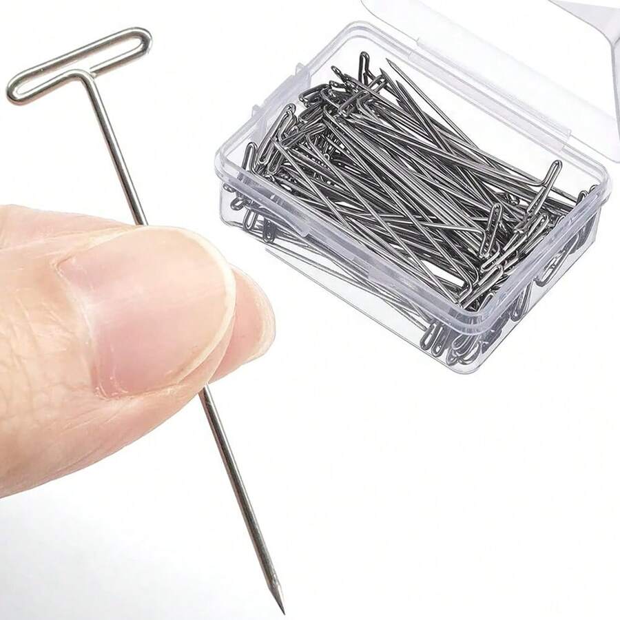 100pcs T-Shaped Hair Clips, Silver Color, 38mm Length, For Fixing Wigs, Styling Tool, Suitable For Wig Display, Braiding Hairstyles, With Gift Box - White - View 1