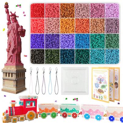 24色拼豆套装，生日、毕业、返校、情人节、万圣节派对生日礼物，多色2.6毫米拼豆套装，DIY手工饰品、珠子、装饰品、配件
