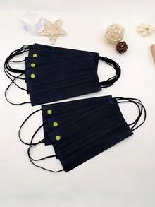 10pcs Adult Unisex Fashionable Cute Butterfly, Camellia, Heart Logo Printed Disposable Non-Medical Face Masks - Black - View 17