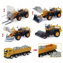 儿童工程车玩具套装 1:55 合金压铸起重机玩具挖掘机叉车推土机汽车模型 生日圣诞礼物 - 彩色 - 查看 7
