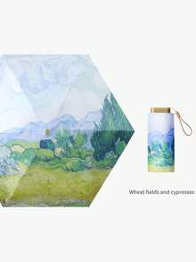 Artistic Floral Print Ladies Umbrella, Oil Painting Style Print Parasol, Sunscreen & Rainproof Mini Travel Umbrella, Lightweight & Portable, UV Protection, Foldable, Suitable For All Weather Conditions, Compact Ladies Sunshade Umbrella, Windproof & Rainproof. - Multicolor - View 6