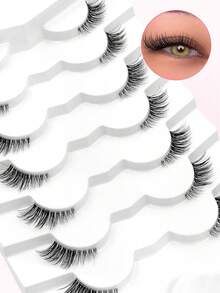 Rikuaild 7 Pairs False Eyelashes Natural Half Lashes Clear Band Lashes Fluffy Wispy Soft Strips Fake Eyelashes-Suitable For Cosmetic Makeup Tool For Beginner Strip Lashes, Lashes, Eyelashes, Fake Lashes - Natural Lashes - View 6