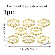 1/3pcs Glass Sticker Golden Eid Ramadhan Design DIY Ceramic Mug Glass Bottle Waterproof Decal Islamic Holiday Party Favor Vinyl Beautification Sticker