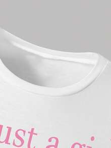 少女字母印花长袖上衣和蝴蝶结装饰休闲裤套装 - 白色 - 查看 3