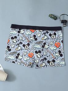 Disney 1件卡通印花男士内裤 - 柔软舒适，字母图案松紧腰带，休闲男士内裤 - 彩色 - 查看 5