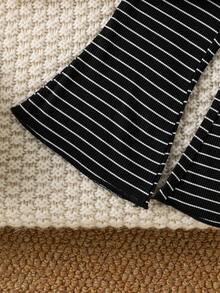 2件套女婴休闲可爱长袖卫衣+条纹喇叭裤套装，轻薄透气，适合春秋季穿着 - 黑色 - 查看 8