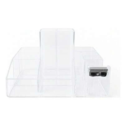 Organizador de Mesa 7 Divisórias com Suporte para Durex – Porta Canetas, Lápis e Objetos para Escritório