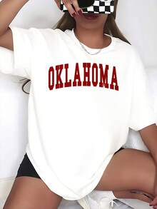 Oklahoma College Style Oversized Graphic T-Shirt Shirt Unisex Casual Wear For Everyday Outfits And School Spirit Events, 220g - 白色 - 查看 1