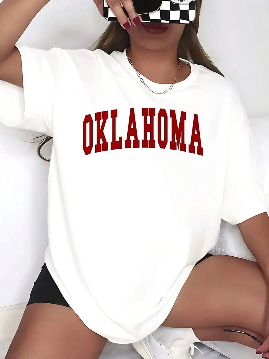 Oklahoma College Style Oversized Graphic T-Shirt Shirt Unisex Casual Wear For Everyday Outfits And School Spirit Events, 220g - 白色 - 查看 1