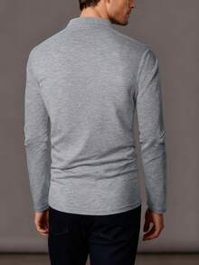 Camisa polo de hombre de estilo retro minimalista, camisa polo de manga larga con parches de unicolor, tela versátil y cómoda adecuada para el hogar, los viajes, el casual, los deportes y el uso empresarial, primavera/verano/otoño