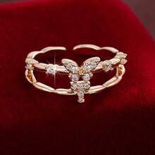 1pc Letter Design Cubic Zirconia Inlaid Adjustable Open Ring For Women - Multicolor - View 35