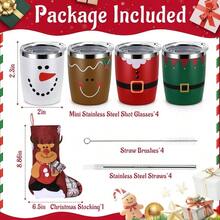- Juego de 4 piezas de regalo de Navidad, vasos de chupito con medias de Navidad, tapas y pajitas, tazas de Navidad de acero inoxidable de 3 onzas para fiestas navideas, reuniones - Multicolor-1 - Ver 8
