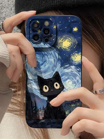 1pc Fashionable Unique Cat Graphic Aesthetic Pattern Black Eye Soft Phone Case Compatible With IPhone 16/16Pro/16Plus/15/15ProMax/15Pro/11/12/13/14ProMax/12Mini/13Mini/11Pro/11ProMax/12Pro/12ProMax/13Pro/13ProMax/14Pro/14ProMax, Creative Premium Design