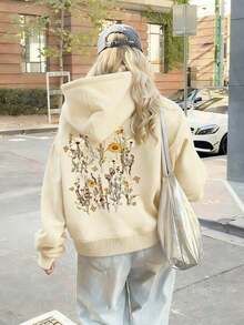 Hoodies For WomenhoodieWomen's Fashionable Autumn/Winter Hooded Pullover Sweatshirt, Soft And Comfortable Thermal Lining Casual Top. Women's Leisure Thermal Lined Pullover Sweatshirt With Collegiate Style Graphic Print, Radiating Yhful Vitality. Suitable For Running, Lounging, Gatherings, Parties, Etc. Provides Warmth In Autumn/Winter, Suitable For Activities Like Running And Exercising. Oversized Thick Hooded Sweatshirt For Women, Fits Street Style And Door Wear, Suitable For Autumn/Winter.Loose And Comfortablehoodies For Women  Clothes Clothes - 杏色 - 查看 9