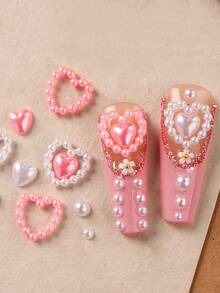 12 Rejillas Decoraciones de Arte de Uñas 3D Lindos Moños, Diseño de Mariposas, Flores y Amor con Perlas, Charms de Rhinestone para Decoración de Uñas, Suministros de Manicura DIY Estilo Japonés