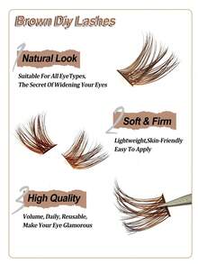 Asiteo 120 Clusters Brown D Curl DIY Cross Thin Soft Daily False Eyelash Clusters, Thin Band Natural Look & Thickened Reusable Individual False Eyelashes, Suitable For Home Daily Life, Dates, Parties Self-Use - D - View 4
