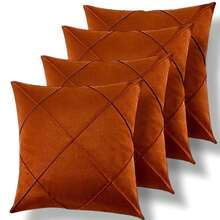 Set Of 4 And 2 Draped Suede Cushion Covers 44x44cm Decoration - Terracota - View 5
