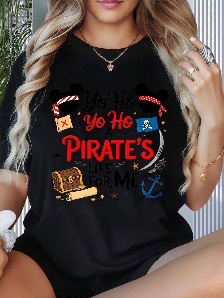 Yo Ho Yo Ho A Pirates Life For Me Mickey Mouse Pirate Theme T Shirt Women Casual Fun Graphic Tee Disney Inspired Pirate Adventure ShirtWomen's T-Shirt With Round Neck And Short Sleeves, Disney Theme Fun Printing, Suitable For Christmas Partysports Activitiesholiday PartiesoutingsNew Year Gift Sports And Other Holiday Gifts (220g). - 白色 - 查看 1
