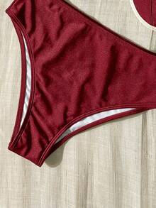 Bikinx Women's Summer Elegant Resort Shell Cups Contrast Binding Fine Edge Steel Ring Swimsuit - Redwood - View 6