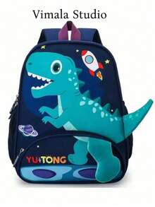 Playful Dinosaur-Themed Backpack For Daily Use - Blue - View 1