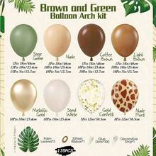 طقم إكليل بالونات الغابة، بالونات لاتكس مطبوعة بنقشات حيوانات بألوان الخضراء الداكنة والبني والذهبي مع أوراق النخيل لديكور حفلة استحمام الطفل بموضوع "الحياة البرية" وحفلات عيد الميلاد بأجواء استوائية وغابات