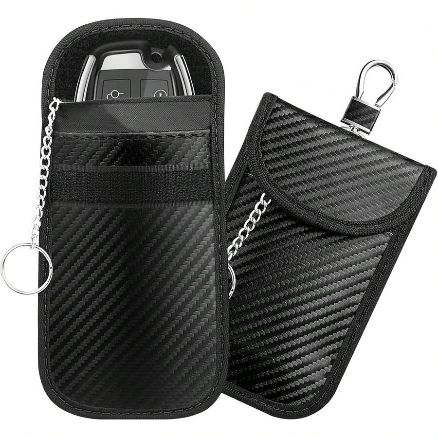 2 Pack Bolsa Faraday para Llaves de Coche, Funda de Fibra de Carbono Protección Antirrobo Estuche, Bolsa Bloqueo Señal RFID/NFC/WiFi, Funda para Llaves de Coche Impermeable |   12,5 * 8,5 - 1 - Ver 1