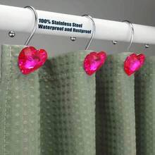 Shower Curtain Hooks Rings For Bathroom, 12PCS Heart Stainless Steel Rust Resistant Decorative Rhinestones Shower Curtain Rings Hangers For Shower Curtains (Single Hook Hot Pink),SingleHookHotPink - SingleHookHotPink - View 5