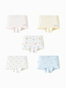 mini bala 5pcs Girls' Cotton Underwear - Soft, Breathable, Cute Printed - Pink - View 2