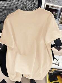 Tween Girl Letter & Cartoon Print Round Neck Short Sleeve T-Shirt - Great Summer Gift, Suitable For Spring/Summer School And Outdoor Wear - Apricot - View 4