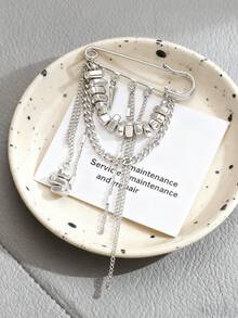 1pc Fashion Asymmetrical Rhinestone Tassel Multi-Chain Brooch Pin, Women's Brooch Lapel Pin, Suitable For Daily, Party, Festival, Valentine's Day Wear, Memorable Gift For Friends, Family, Couples, Fashionable Jewelry - Silver - View 5