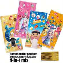 50pcs/100pcs Cute Cartoon Eid Mubarak Snack Bags, Fashionable New Middle Eastern Festival Candy Bags, Crescent Moon Castle Party Flat Bags, In Stock Candy Bags - Multicolor - View 2