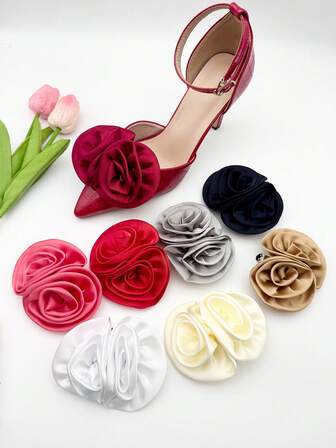 2个优雅布艺玫瑰可折叠鞋夹 - 非常适合婚礼、新娘派对和高跟鞋