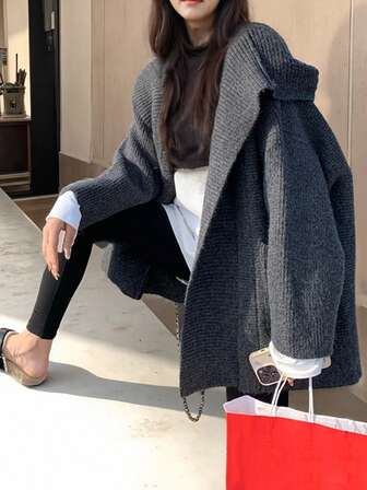 Alicedudu Cárdigan con capucha de corte holgado para mujer, estilo acogedor y relajado, para otoño/invierno