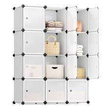 SONGMICS 12-Cube Storage Unit, Shoe Rack, Stackable Cubes, Plastic Closet Cabinet, Wardrobe, With Doors, For Bedroom, Office, Easy To Assemble, White - Blanco - Ver 7