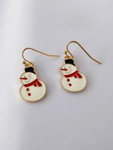 1 Pair Fashionable Christmas Enamel Snowman, Deer & Tree Earrings - Red Old Man - View 5